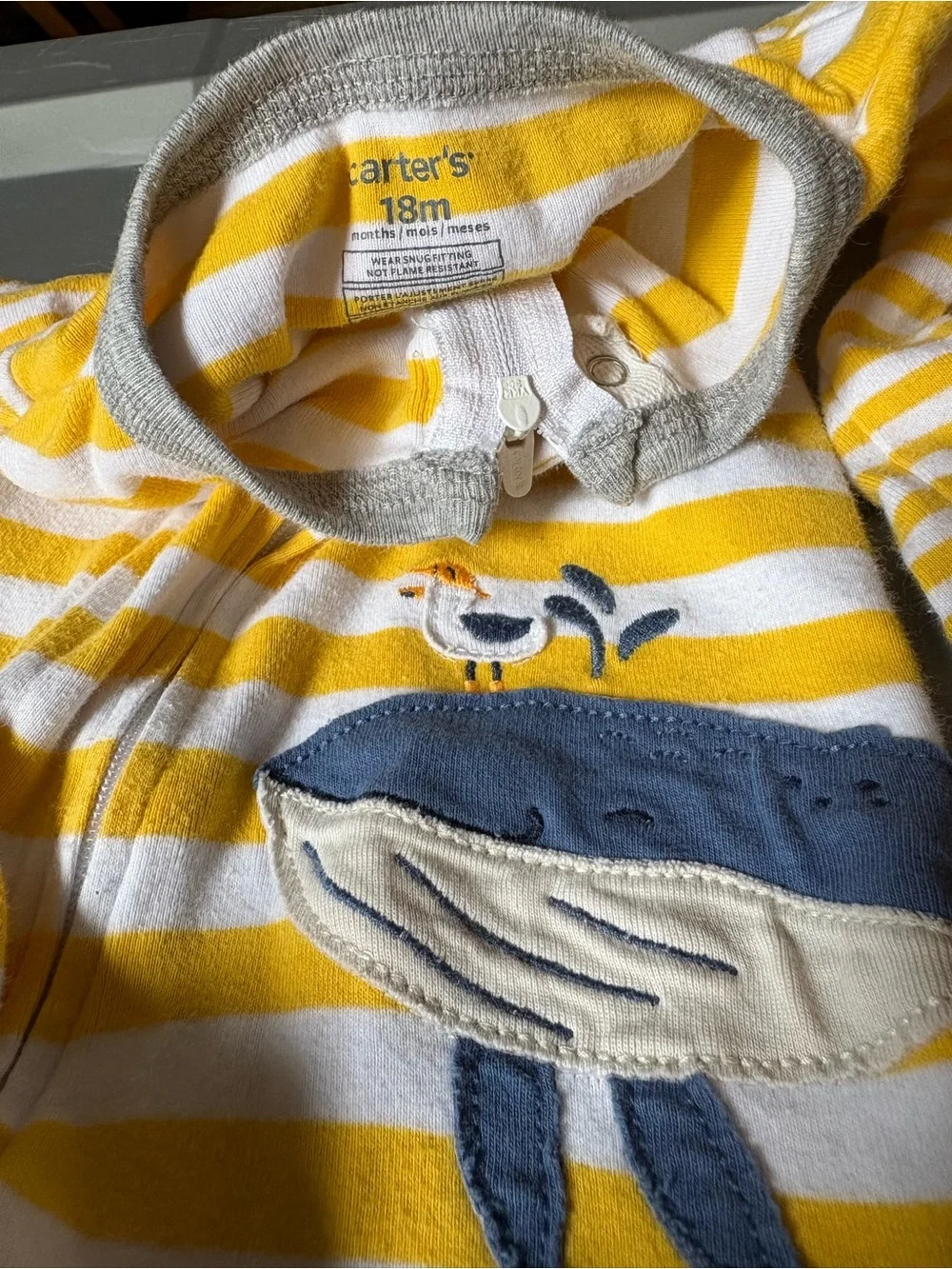 Carter's Yellow & White Striped Whale Footed Pajamas